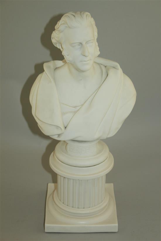 A Minton parian bust of the civil engineer James Meadows Rendel, after the model by B.W Wyon, mid 19th century, total height 39cm